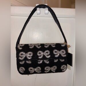 Black and Silver Bow Beaded Bag